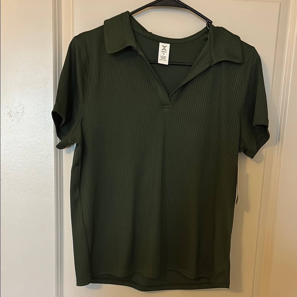 Olive Green Ribbed Polo Top